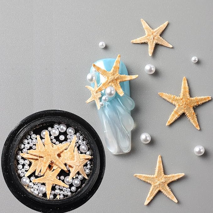 Summer Nail Art Rhinestones Ocean Nail Charm Shiny Shell Starfish Pearl Nail Design 3D Beach Theme Summer Nails Cute Nail Charm for Acrylic Nail Supplies DIY Crafts Manicure Decoration Accessories