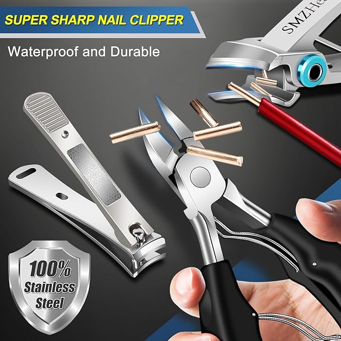 Toenail Clippers for Seniors Ingrown Thick Toenails, Heavy Duty Large Toe Nail Clippers for Men Thick Nails with Wide Opening, Sharp Ingrown Toenail Clippers Long Handle with Slanted Curved Blade