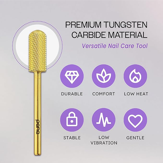 PANA 3/32" Small Smooth Round Top Safety Carbide Nail Drill Bit for Gel Polish & Acrylic Removal Nail Salon Manicure Pedicure Electric File Tools (Small Barrel - Gold, Fine)
