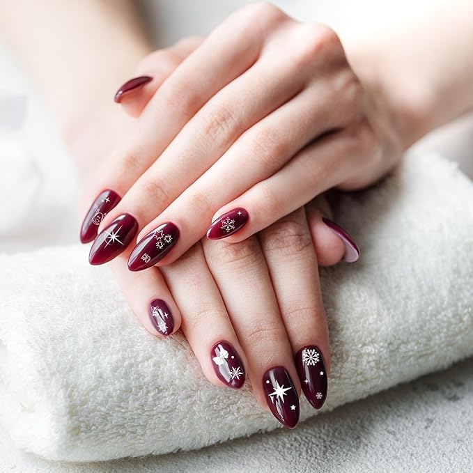 XZENTIRA 8 Sheets Snowflake Nail Stickers DIY Christmas Winter Decals 3D Self Adhesive Colorful Snowflakes Stars for Women Christmas Winter New Year Nail Designs
