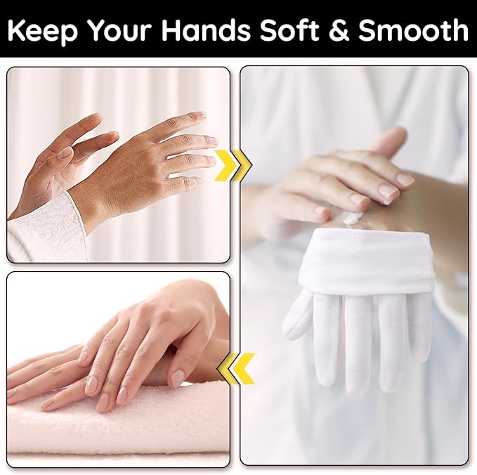 Segbeauty 36 Counts White Cotton Moisturizing Gloves, Thick for Dry Hands, 18 Pairs SPA Lotion Gloves for Women & Men, Washable Overnight for Sleeping Small