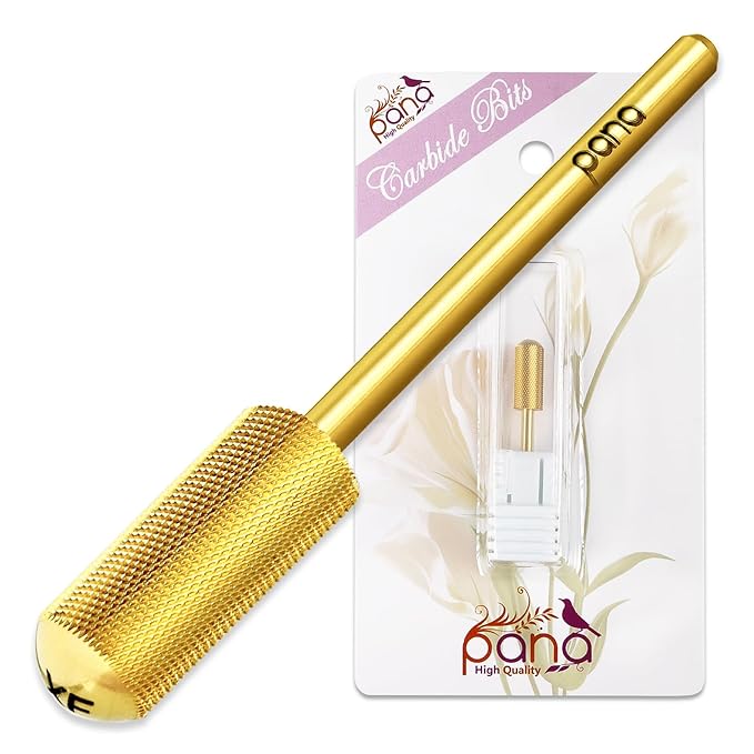 Pana 3/32" Small Smooth Top Barrel Nail Carbide Bit for Electric Dremel Drill Machine Manicure Pedicure Nail Salon Tools Acrylic & Gel Removal (Gold, Extra Fine)