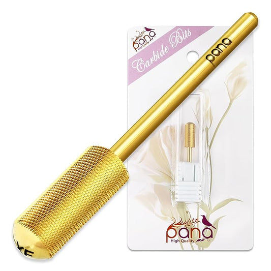 PANA 3/32" Small Smooth Round Top Safety Carbide Nail Drill Bit for Gel Polish & Acrylic Removal Nail Salon Manicure Pedicure Electric File Tools (Small Barrel - Gold, Extra Fine)