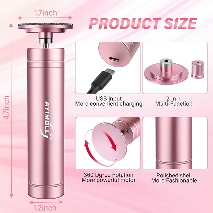 Electric Foot File - Adjustable Speed 1000RPM Callus Remover for Feet, 2 in 1 Foot Nail Grinder with 60Pcs Sandpaper Discs, Professional Pedicure Tool for Women Men Dead Dry Crack Skin Calluses