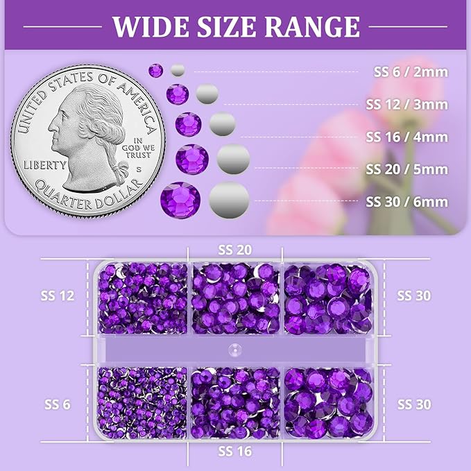Resin Rhinestones for Crafting, 1 Box Dark Violet Multi Sizes Flatback Bedazzling Crystals for Crafts Nail Art Deco, Non Hotfix Gems Charms for Tumbler Shoes Clothing Fabric Face Makeup