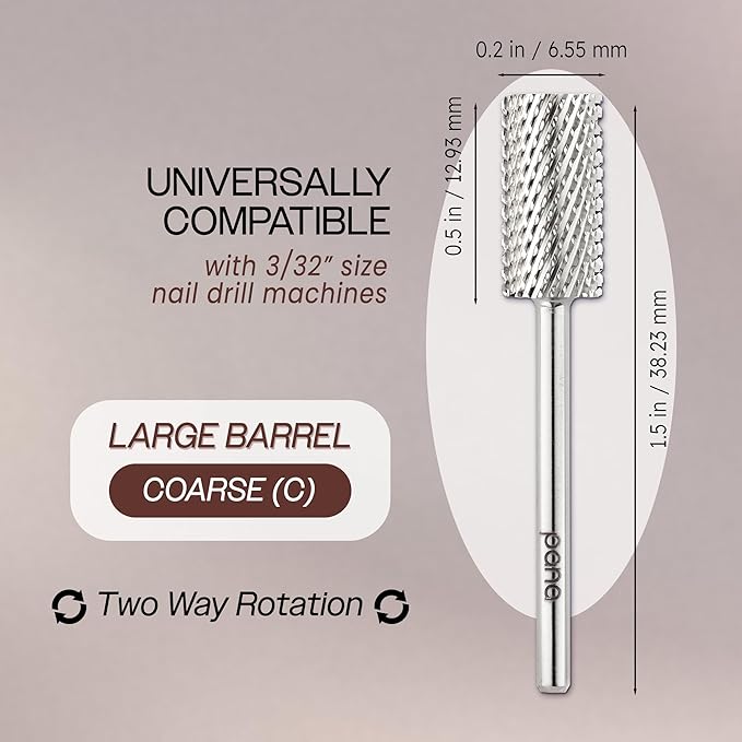 PANA Professional 3/32" Shank Size - Flat Top Large Barrel Silver Carbide Bit Coarse Grit - Nail Drill Bit for Dremel Machine