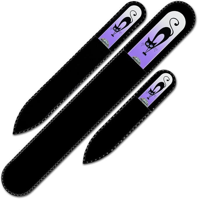 Mont Bleu Set of 3 Cats Glass Nail Files Hand Decorated with Crystals from Swarovski® | Hand Made, Czech Tempered Glass, Lifetime Guaranty