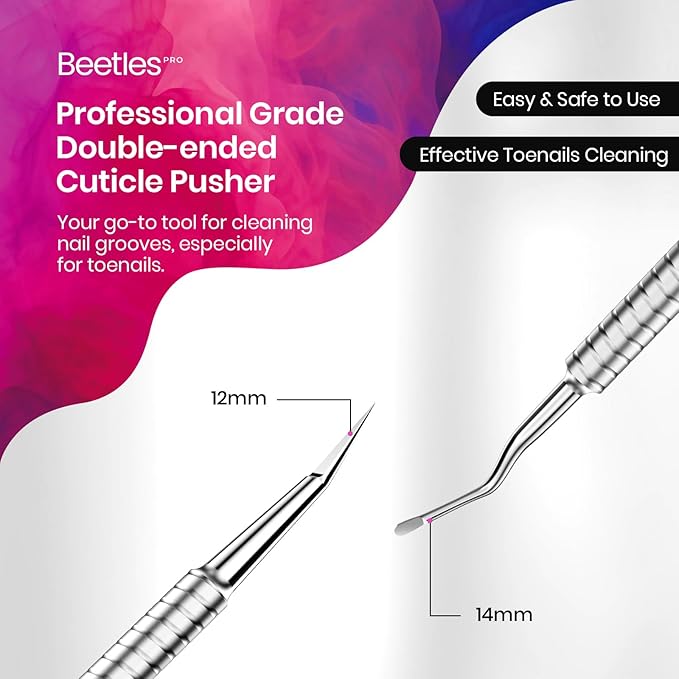 Dual-Ended Cuticle Pusher, Stainless Steel Pointed Tip (12mm) and Cuticle Scoop (14mm) for Precise Cuticle Care, Ergonomic Anti-Slip Handle, Professional Manicure Tool for Nail Care