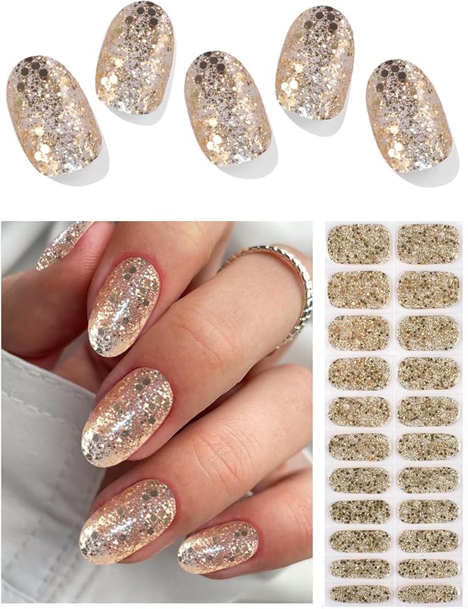 Gel Nail Sticker Semi Cured Nail Polish Strips Glitter Full Cured Pink Gel Nail Wraps