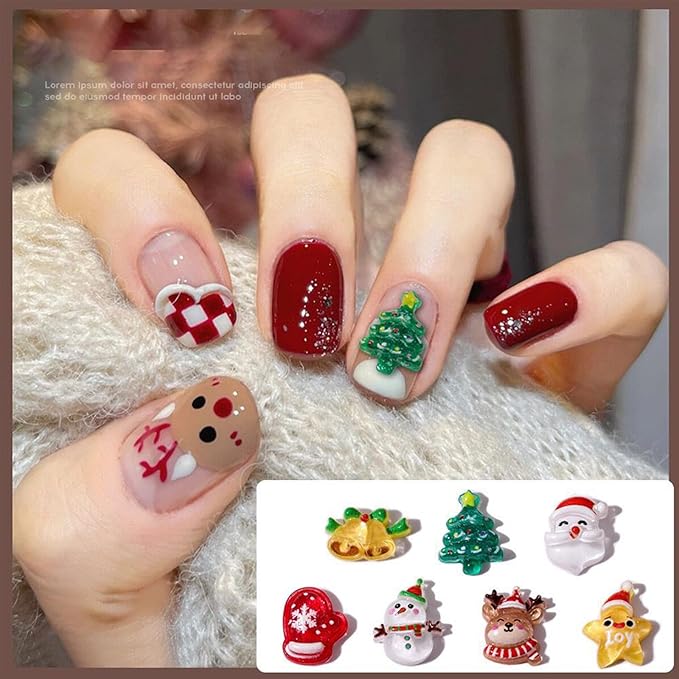 100Pcs Christmas Nail Charms 3D Muti Shape Flat Craft Resin Nail Art Charms Xmas Tree Reindeer Santa Claus Nail Art Rhinestones Snowman Bell Cute Winter Nail Supplies for Craft Making Ornament DIY