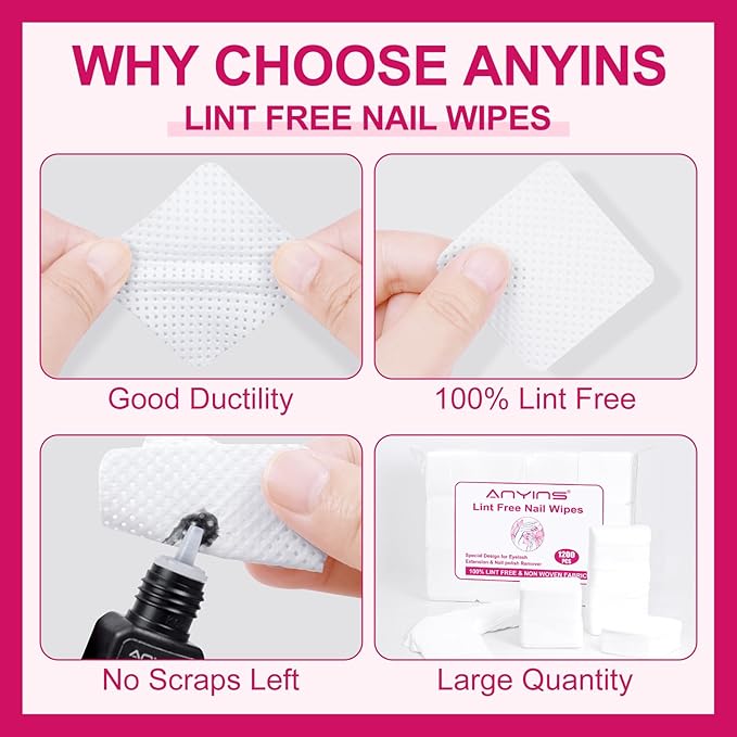 Lint Free Nail Wipes, 1200PCS White Lint Free Wipes Non-woven Fabric Gel Polish Remover Super Absorbent Soft Nail Polish Remover for Nail Salon, Home DIY
