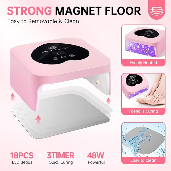 UV Nail Lamp, CHRISTINE SHELLY UV Light for Gel Nails, 48W Plug-in Mini Nail Lamp Nail Dryer with Touch Control Auto Sensor and 3 Timer Settings Nail Light Curing Lamp, Home Salon Nail Art Tools,Pink