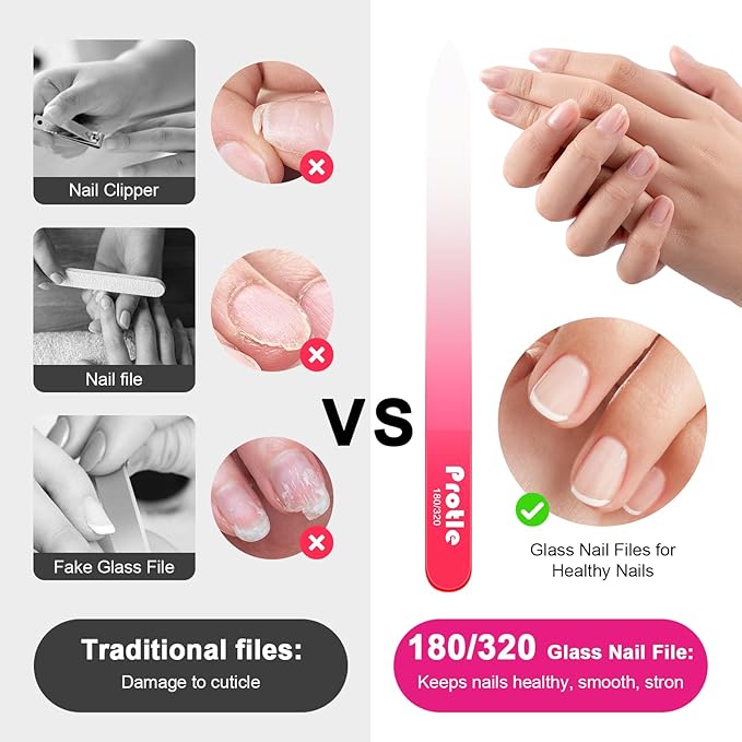 Glass Nail Files for Natural Nails,3Pack Double Sided 180/320 Crystal Nail Filer with Case,Professional Fingernail Files for Women Girls Gifts (Dark Color)