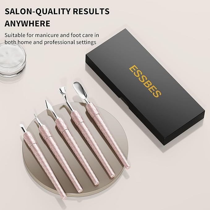 5 in 1 Cuticle Pusher Set with Aluminum Handle Precision Nail Cleaner Remover Tool for Manicure & Pedicure