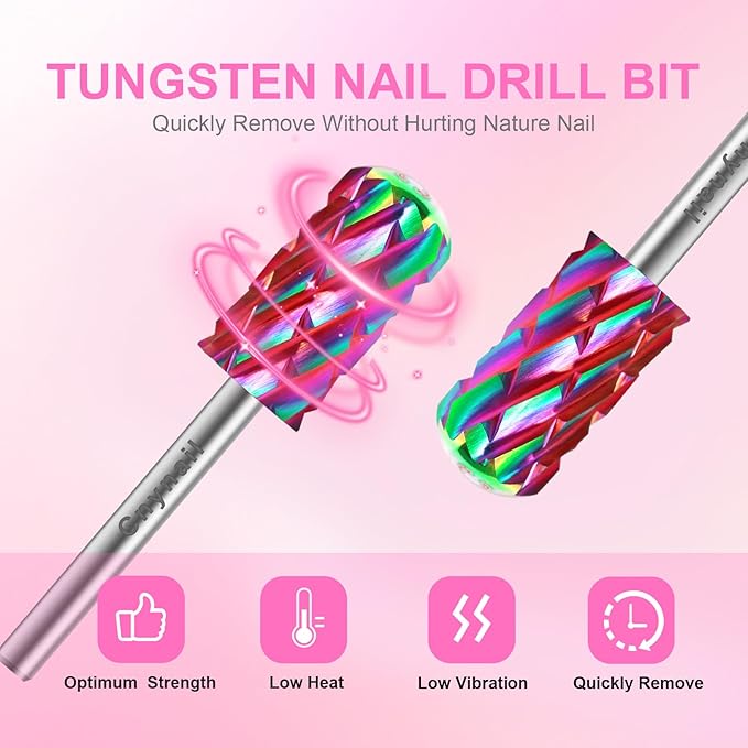 3/32" 2PCS Large Barrel Smooth Round Top Tungsten Carbide Nail Drill Bit Safety for Gel & Acrylic Removal, Right Way Rotating Efile Tip, Salon Electric File Accessory (5XC Grit, Multicolor)