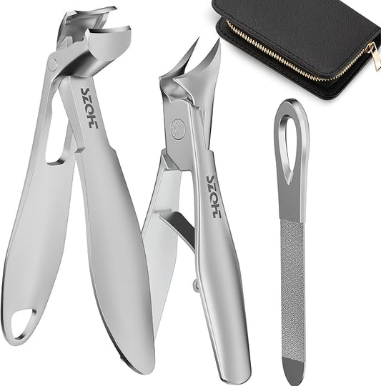 Nail Clippers Set - SZQHT 2025 Upgrade Angled Head Nail Clippers for Men,Seniors,Women,Toenail Clippers for Thick,Ingrown, Nails, Professional Stainless Steel Toe Nail Clippers,Nail File, Heavy Duty