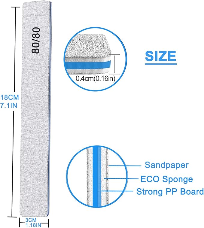 Nail Files for Acrylic Nails 80/80 Grit,Coarse Emery Boards, Thick Professional Square Blue Nail Polishing File Manicure Pedicure Tools(25PCS)