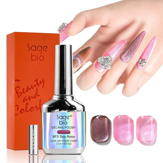 Cat Eye Gel Nail Polish, 15ml Magnetic Gel, High-Gloss Finish, Long-Lasting, DIY Manicure Kit with Magnet Stick, Stunning 3D Magnetic Effect, 02