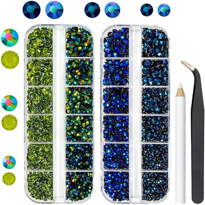 Peacok Sapphire Jelly Resin Rhinestones for Crafting 3mm 4mm 5mm Flatback Oliver Green Ink Blue Stones Gems Diamonds Crystals Charms Supplies for Nails Face Eye Makeup Tumblers Bottles Crafts
