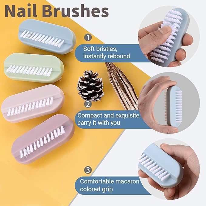 Nail Brush for Cleaning Fingernails 2 Sided Hand Fingernail Scrub Brush with Soft Stiff Bristles Nail Cleaning Brush 4PCS Toes Cuticle Scrubber Clean Brush for Men Women Kids