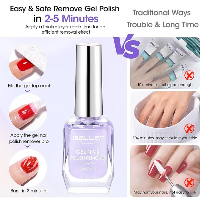 Gellen Gel Nail Polish Remover, Gel Polish Remover for Nails Quickly in 2-5 Minutes, No Soaking Wrapping Needed, Professional Gel Nail Remover Pro, Don't Hurt Nails