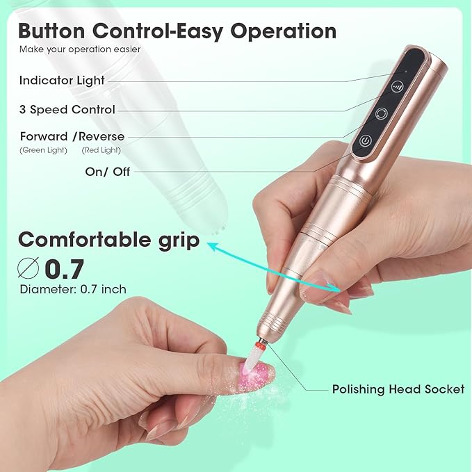 Nail Drill Cordless Professional E Filer for Nails 32000RPM Electric Nails Drill Kit Nail Drill Professional Wireless Nail File Drill Rechargeable Electric Nail File for Acrylic Gel Nails