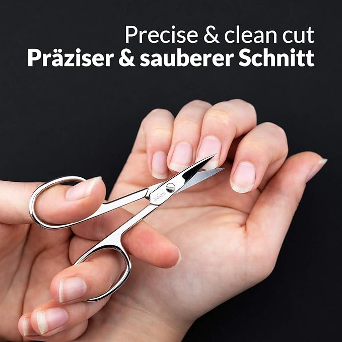 Solingen Nail Scissors Curved Blade – Precision German Steel for Fingernails & Toenails, Manicure & Pedicure, Extra Sharp with Stylish Storage Case