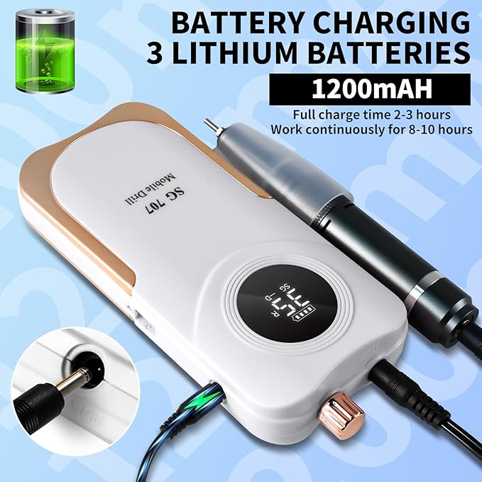 Professional Electric Nail Drill Kit 35000RPM with 14PCS Bits White Portable Rechargeable Cordless File Machine for Acrylic Gel Powder Nails and Manicure Pedicure Toenail Tool Salon Set