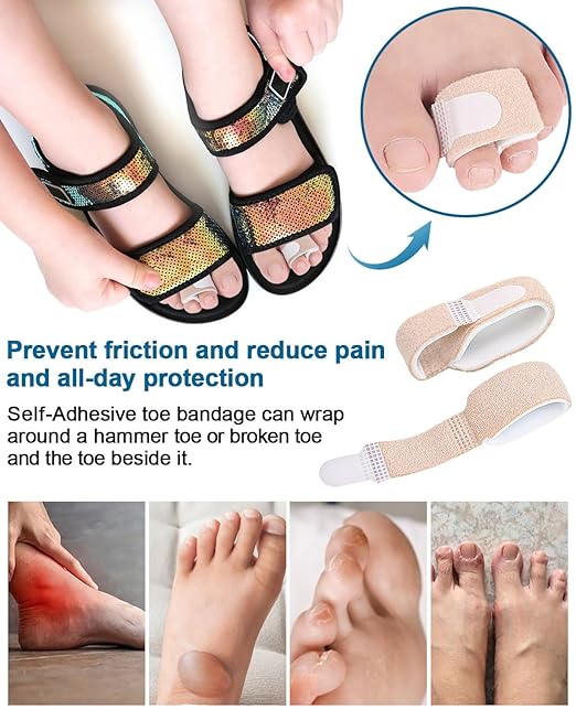 10Pc Fabric Toe Wraps for Women Broken Toes Hammer Toe Corroector Straightener, Toe Splint Buddy Tape Toe Bandages Protectors for Broken Toe, Crooked Toes, Curled Toes