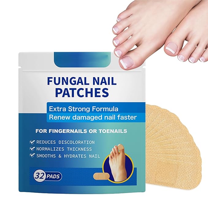 Fungal Nail Patches - 32 PCS, Toenail Fungus Treatment Extra Strength for Thick, Brittle and Discolored Toenail, Nighttime Care with Natural Ingredients, Nude-Colored Patches (Blue)