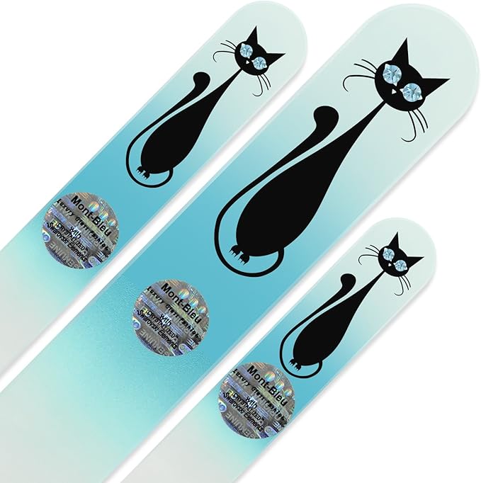 Mont Bleu Set of 3 Cats Crystal Nail Files hand decorated with crystals - Handmade - Czech Tempered Glass