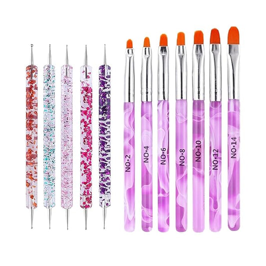 12Pcs Nail Dotting Tools Set, 5 Pcs Double-end Nail Dotting Pen and 7 Pcs Nail Art Painting Brushes