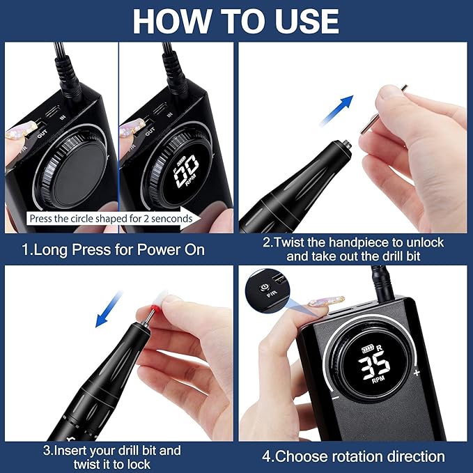 YOKE FELLOW Professional Nail Drill - 35000RPM Nail Drills for Acrylic Nails Professional Nail Drills Machine for Acrylic Removal Polishing Tools Kit for Salon Home Use