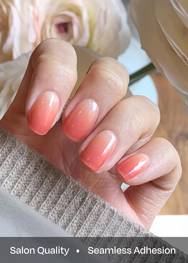ohora Semi Cured Gel Nail Strips (N Basic Nails no.1) - Red, Ombre, Works with Any UV/LED Lamps, Salon-Quality, Long Lasting, Easy to Apply & Remove - Includes 2 Prep Pads, Nail File & Wooden Stick