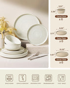 Stoneware Dinnerware Sets for 6, Plates and Bowls, Cream | 18-Piece Ceramic - Image 7