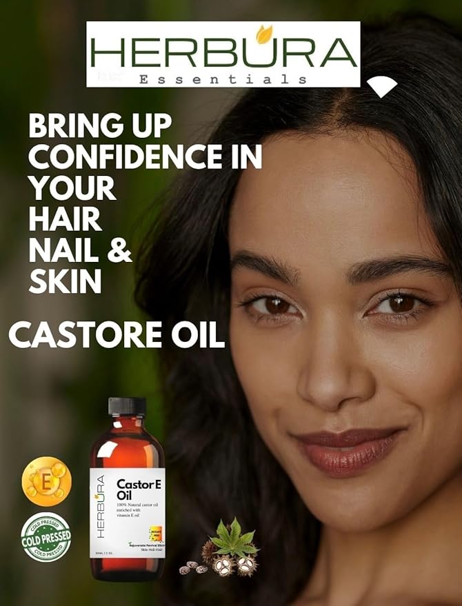 Natural Ricinoleic Acid | 100% Natural Cold Pressed Castor Oil Enriched with Vitamin E Oil for nourishing Hair-Nail-Skin, dropper and brushes included, 3 pieces