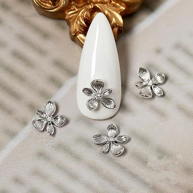 40PCS Gold Flower Nail Art Charms, 3D Metal Alloy Nail Charms Cute Mini Floral Blossom Designs Manicure Jewelry Charms Rhinestones for Women Nail Art DIY