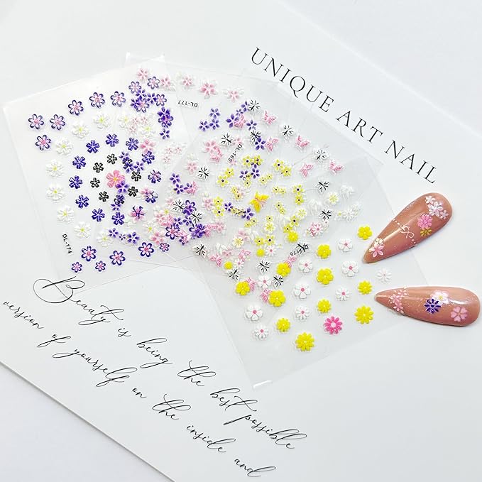 30 Sheets Flowers Nail Art Sticker Decals 3D Self-Adhesive Flower Nails Sticker for Nail Art Colorful Cute Butterfly Stars Nail Art Design Decoration Accessories for Women DIY Acrylic Nail