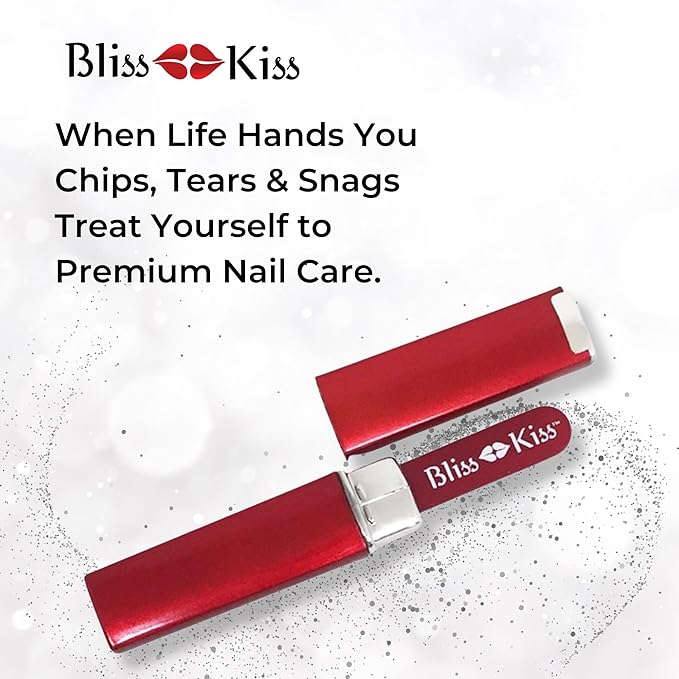 Bliss Kiss Simply Czech Crystal Glass Nail File case and Sleeve | Small File Gentle for Natural Nails, Durable Manicure Tool, Perfect for Travel, Emery Boards Alternative
