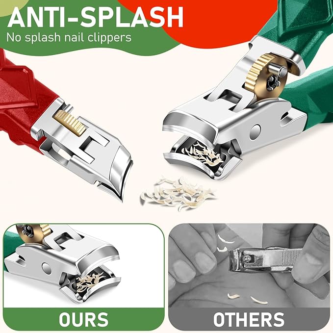 2025 Christmas Stocking Stuffers, Toenail Clippers for Thick Toenails, Wide Jaw Opening Nail Clippers, Heavy Duty Ingrown Toenail Clippers Nail Cutters, Ultra Sharp Slanted Nail Clippers, Red & Green