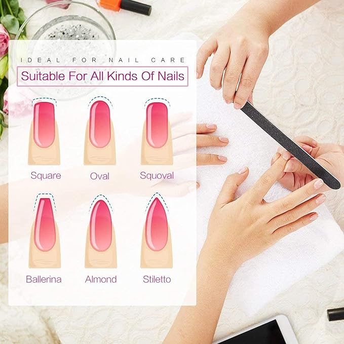 16PCS Nail Files and Buffer with Storage Box,Professional Manicure Pedicure Kit White Buffer Block Reusable 100/180 Grit Nail Files Emery Board Black for Nature Acrylic Nails Home Salon Travel Use