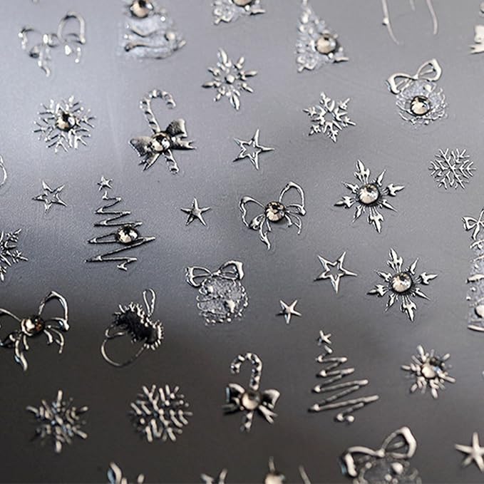 JMEOWIO 3D Embossed Christmas Holiday Snowflake Nail Art Stickers Decals Self-Adhesive 5D Nail Supplies Nail Art Design Decoration Accessories 1 Sheets
