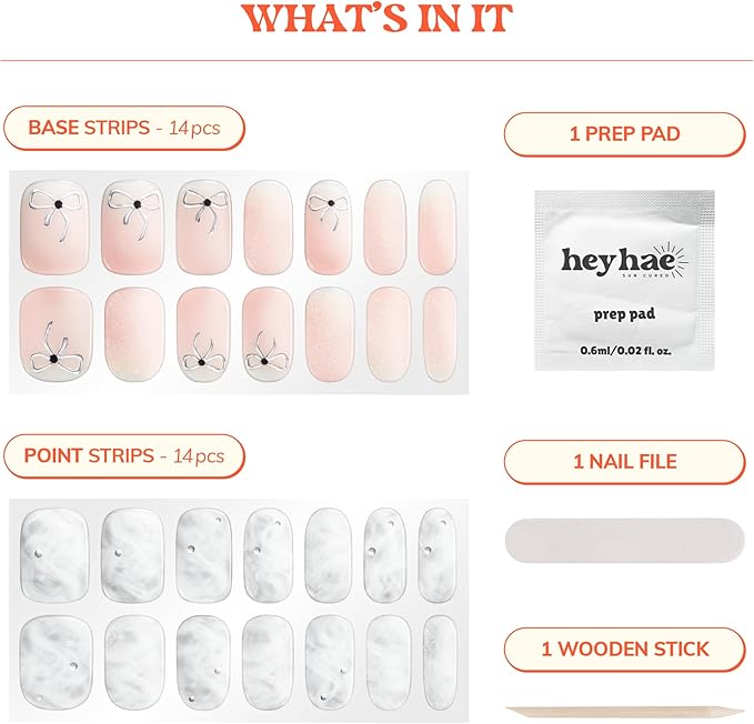 Heyhae Semi Cured Gel Nail Strips | No LED Lamp Needed | Glitter, Pink, Spring | Easy Apply & Remove, Salon Quality | Includes 28 Strips, 1 Prep Pads, Nail File & Wooden stick - Hey, It's Glow Up Time