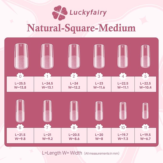 Medium Square Nail Tips, 240pcs Soft Gel Pre-Shaped Acrylic Fake Nails, Half Matte Full Cover Clear Gelly Press on Flase Nail Tips for Extension Nail Manicure Home DIY 12 Sizes Gelly Tips