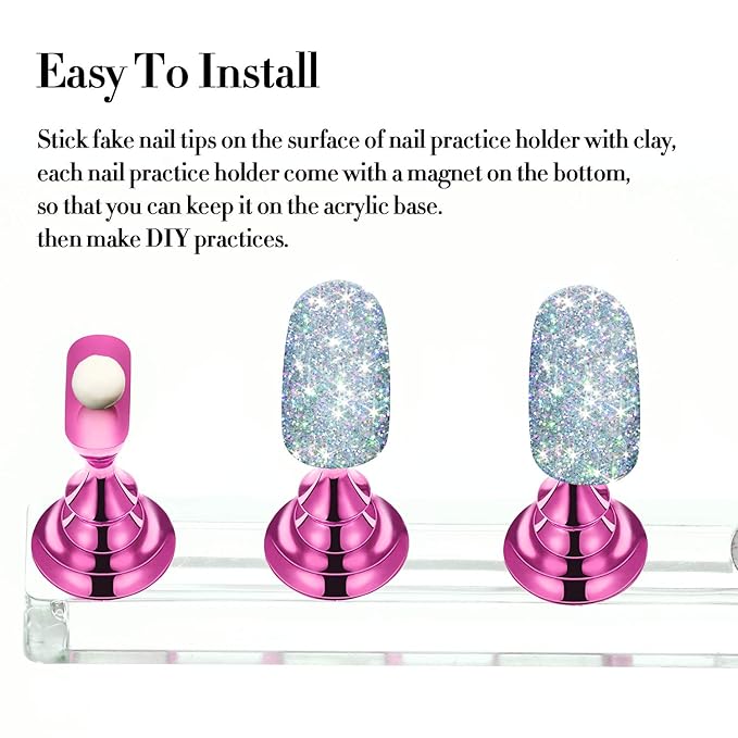 6 Sets Magnetic Nail Tip Display Holder Acrylic Display Stand Nail Tip Practice Art Training Stand for DIY Manicure Fingernail Salon(Light Pink)