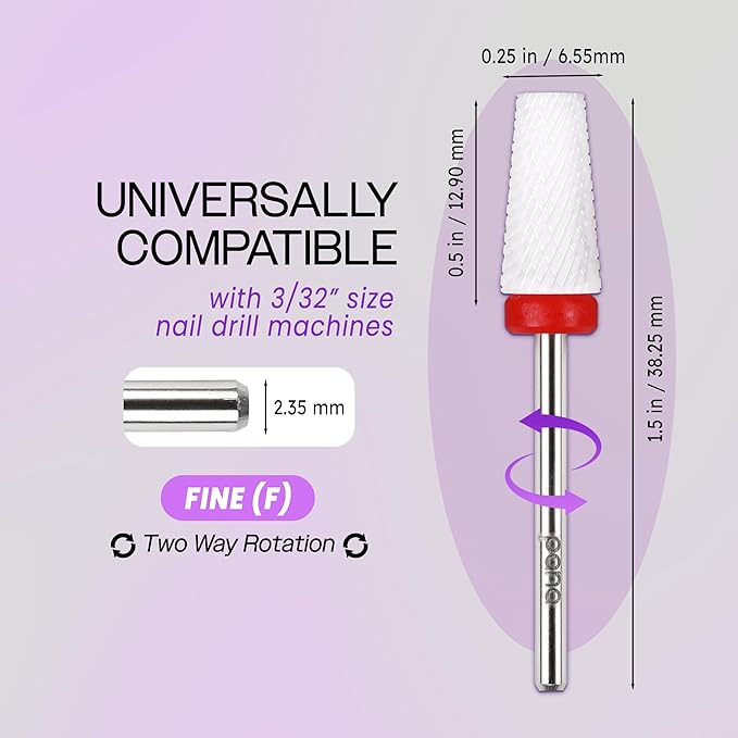 PANA Tapered Barrel Ceramic Bit 3/32" Shank Size - (Ceramic, Fine Grit) - Nail Drill Bit Removes Acrylic or Hard Gel from Nails for Manicure Pedicure Salon Professional or Beginner