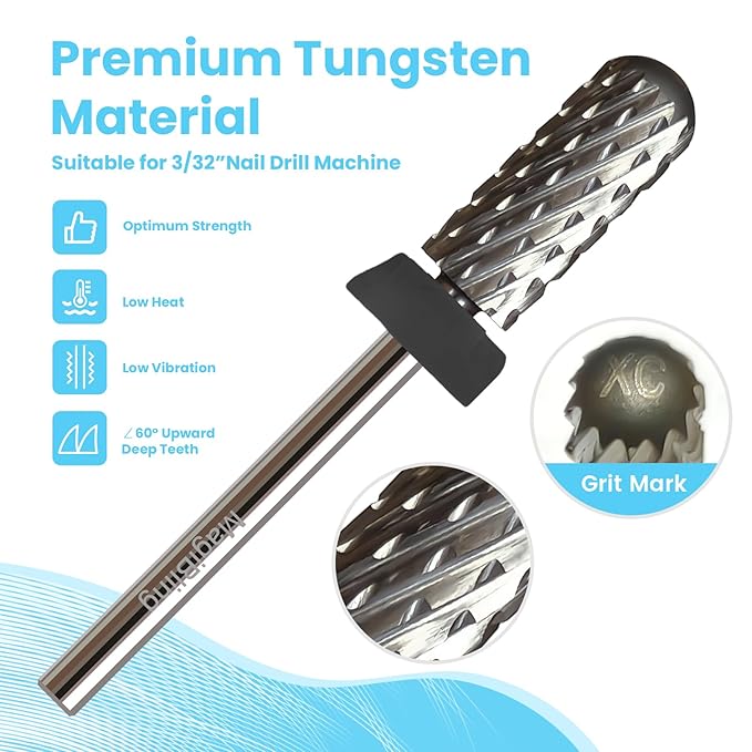 Super Cut Small Barrel 3/32'' Safety Tungsten Nail Drill Bits, Remove Gel Fast, Right handed, Manicure Cuticle Gel Polishing, Aggressive Bits for Professional Technician, Extra Coarse.