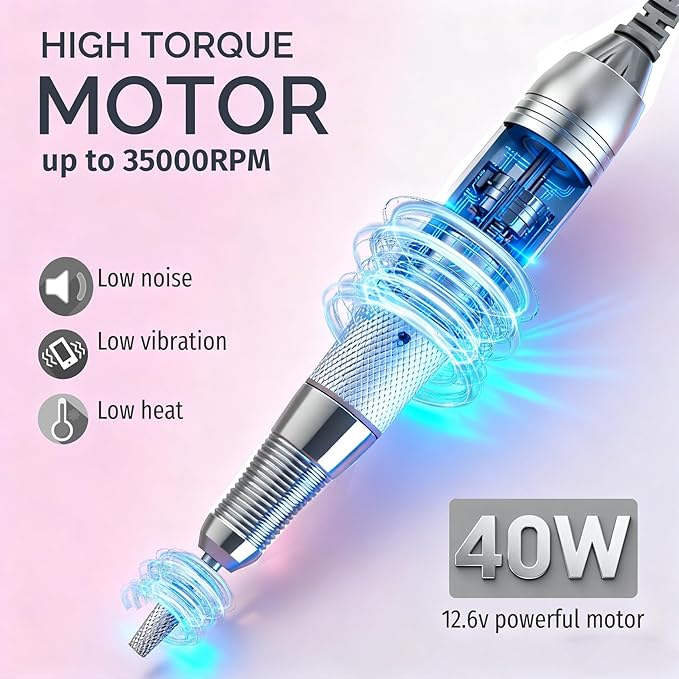 Electric Nail Drill Machine,Rechargeable 35000 RPM Nail Drill Portable E-File ,Nail FileTool for Women,Electric Acrylic Nail Tools ,Polishing,Nail Removing