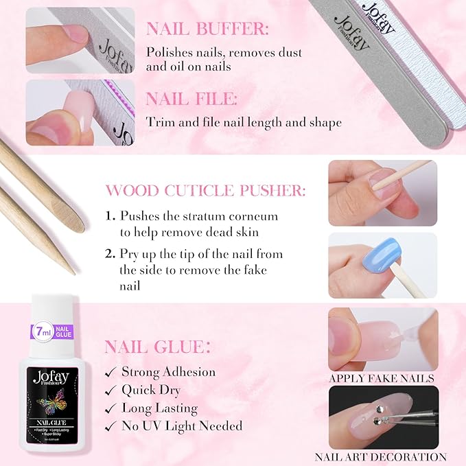 NEW Press on Nails Short, Jofay Fashion 120Pcs Salon-Like Fake Nails With Designs, French, Glitter, Mermaid/Pearl/Aurora Chrome Artificial Acrylic False Nails, Glue on Nails for Women