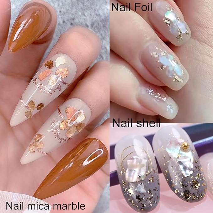 3 Boxes 36 Grids Nail Art Foil Flakes Glitter Irregular Mica Seashell Flakes,Nail Supplies Glitter Slice Colorful Marble Seashell DIY Acrylic Decorations Charms